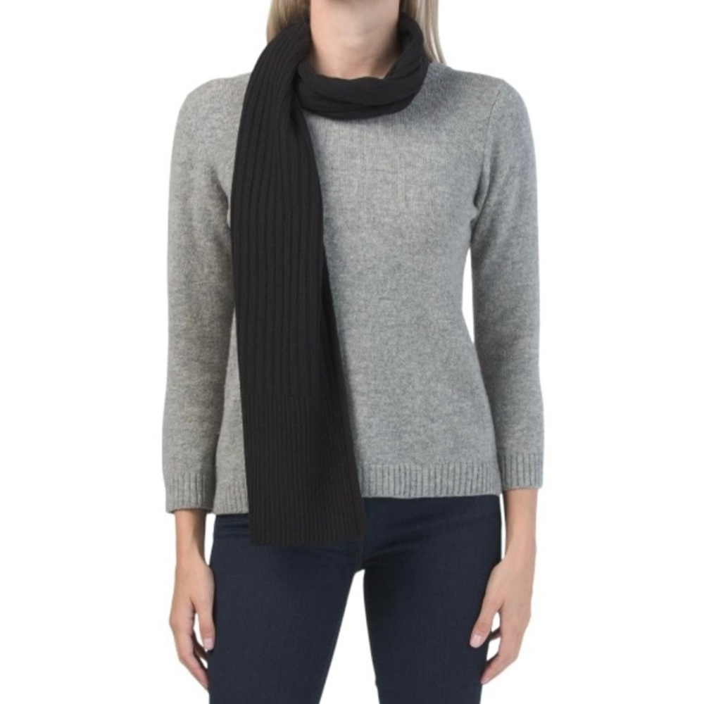 ALL SAINTS Ribbed Knit Mix Wool Blend Solid Scarf, Black, OS